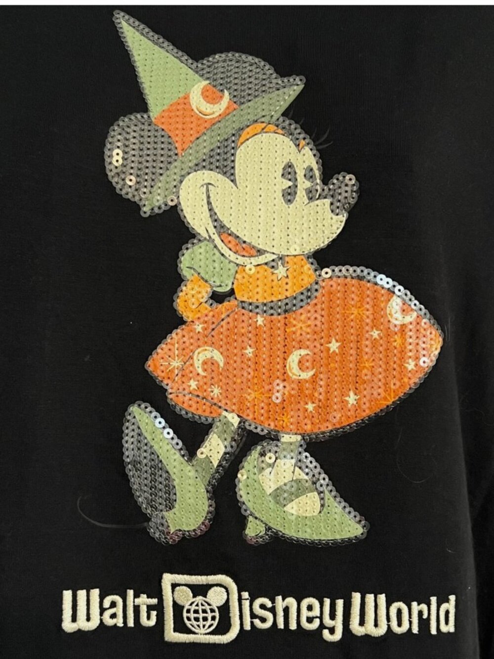 NWT 2025 Disney World Halloween Witch Minnie Sequin Womens Tee T-Shirt Sm - Picture 2 of 2